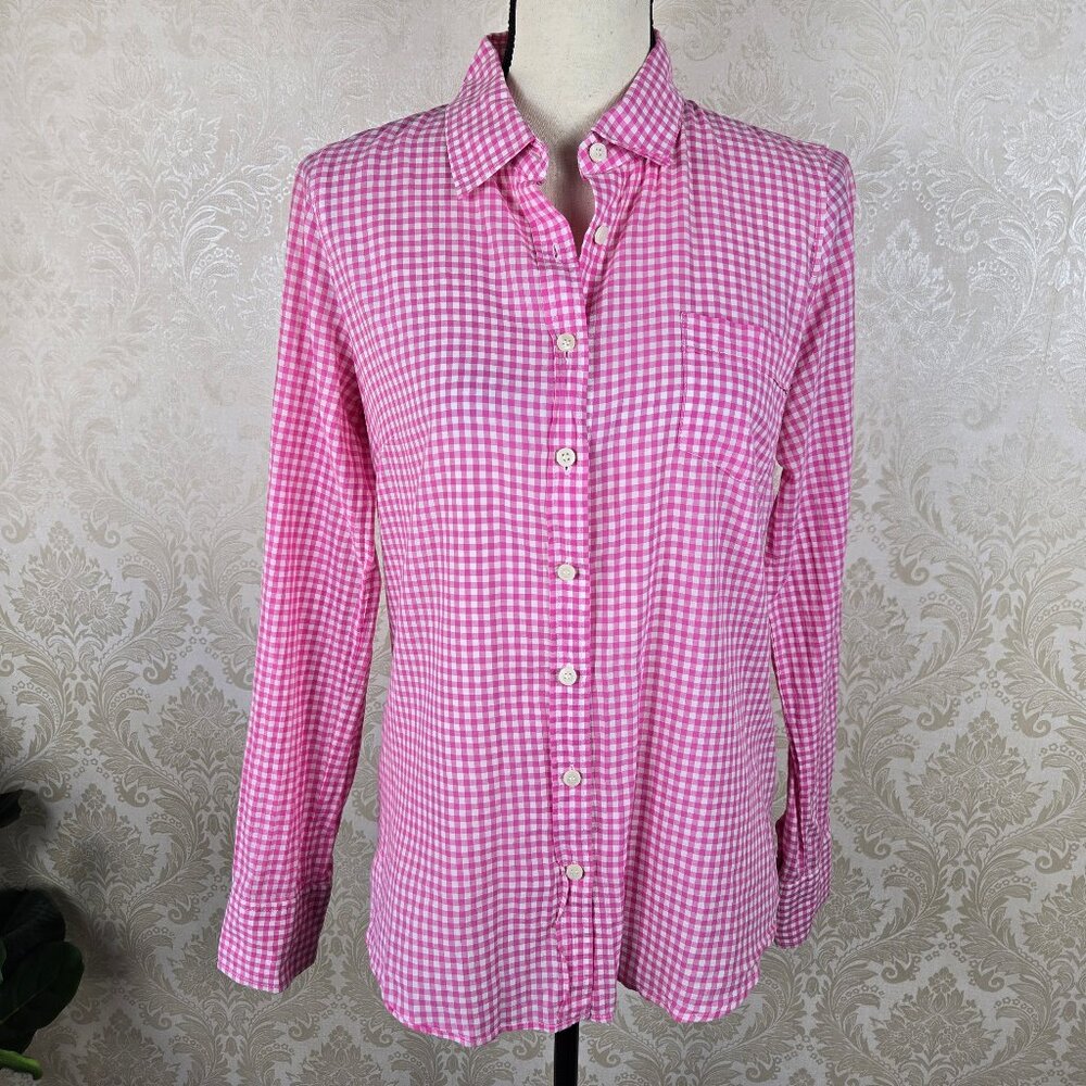 J Crew Size Small The Perfect Shirt Pink White Gingham Long Sleeve Button Down